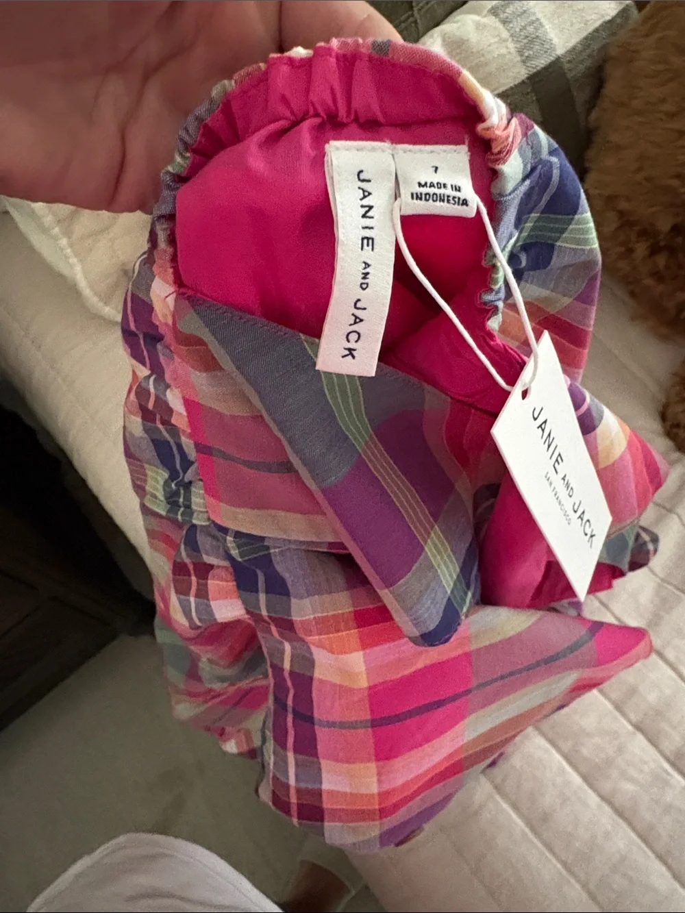 Janie and Jack Bright Pink Plaid Tiered Sundress